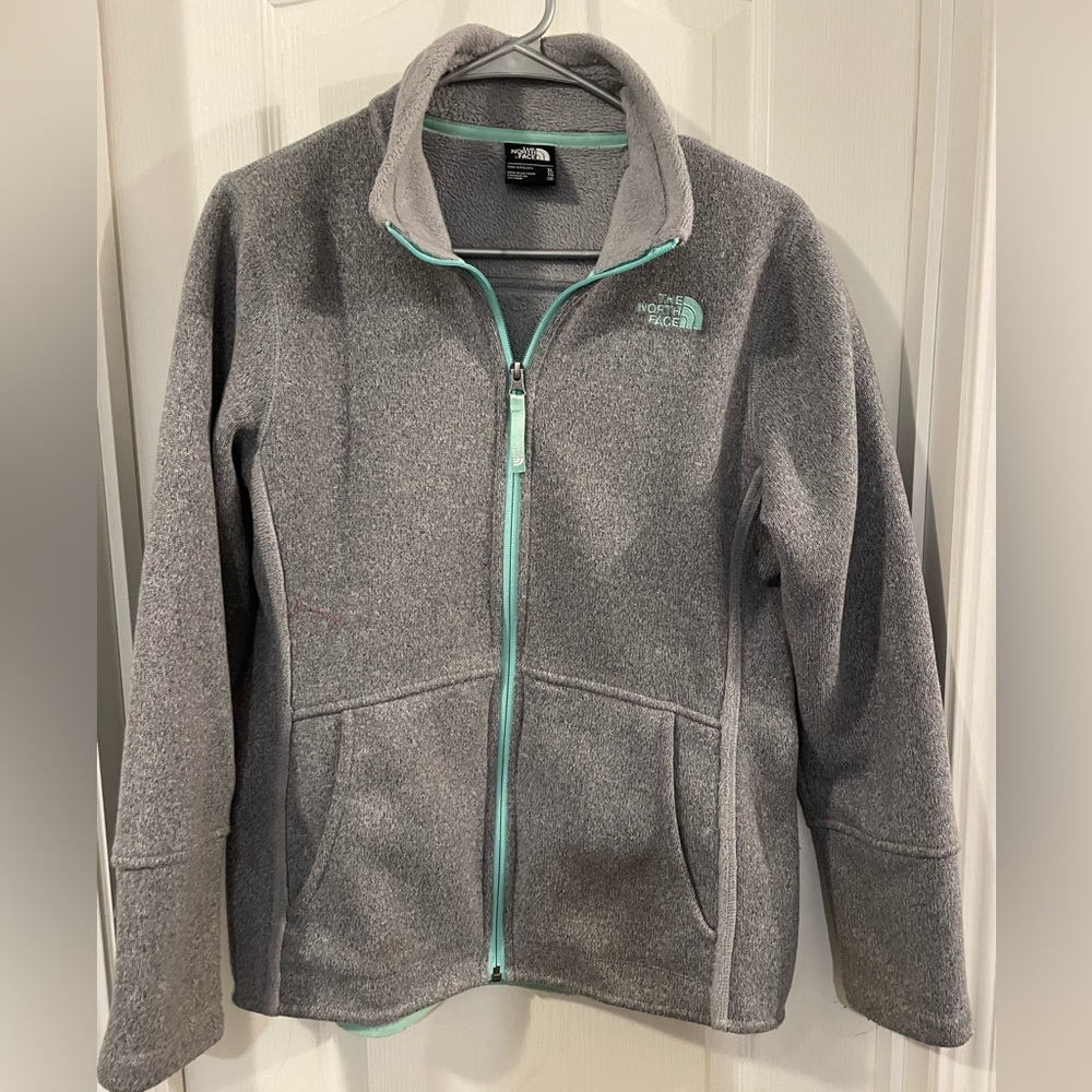 The North Face Gray and Teal Jacket sz XL 
EUC